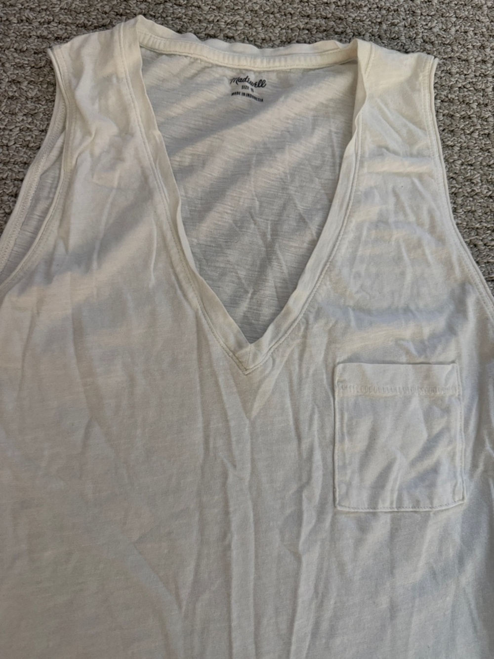 Madewell White V-Neck Pocket Tank